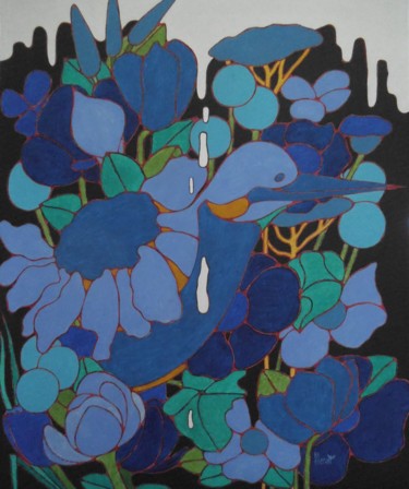 Malerei mit dem Titel "L'abri fleuri" von Michel Marant, Original-Kunstwerk, Acryl
