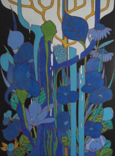 Painting titled "La feuille bleue" by Michel Marant, Original Artwork, Acrylic