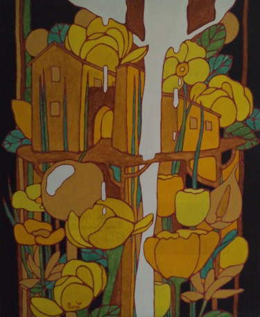 Painting titled "Floraison du village" by Michel Marant, Original Artwork, Acrylic