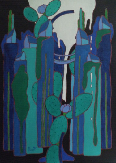 Peinture intitulée "Opuntia Lindheimeri" par Michel Marant, Œuvre d'art originale, Acrylique