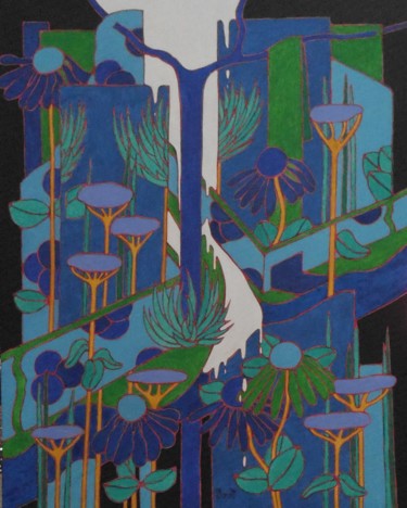 Painting titled "Rudbeckias dans le…" by Michel Marant, Original Artwork, Acrylic