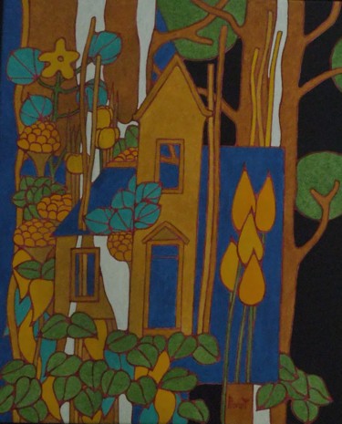 Painting titled "La maison du jardin…" by Michel Marant, Original Artwork, Acrylic