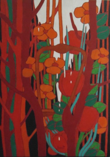 Schilderij getiteld "Les tulipes aux pav…" door Michel Marant, Origineel Kunstwerk, Acryl