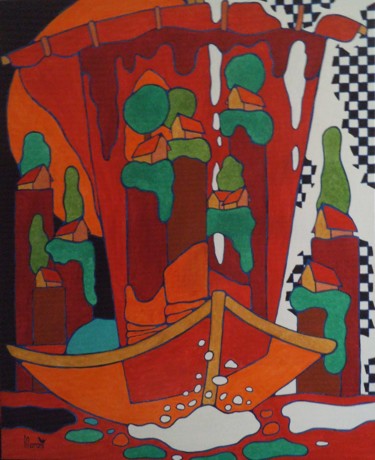 Malerei mit dem Titel "La voile rouge" von Michel Marant, Original-Kunstwerk, Acryl