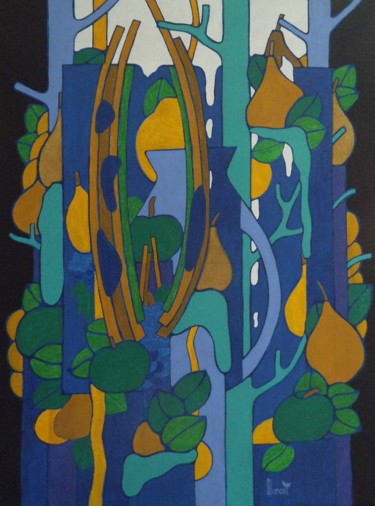 Peinture intitulée "Composition aux arb…" par Michel Marant, Œuvre d'art originale, Acrylique