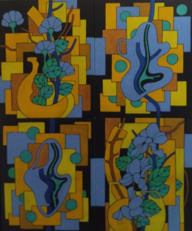 Malerei mit dem Titel "Formes et Fleurs" von Michel Marant, Original-Kunstwerk, Acryl