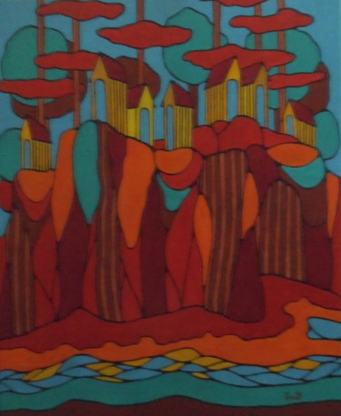 Painting titled "Les cabanes jaunes" by Michel Marant, Original Artwork, Acrylic