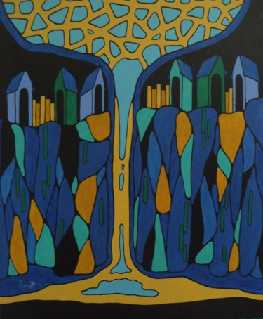 Malerei mit dem Titel "Les cabanes et le p…" von Michel Marant, Original-Kunstwerk, Acryl