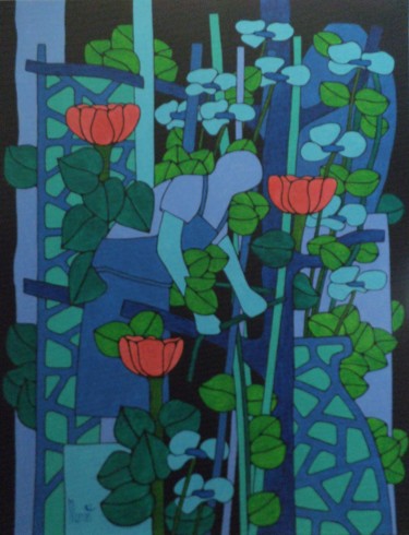 Peinture intitulée "Les pavots roses" par Michel Marant, Œuvre d'art originale, Acrylique