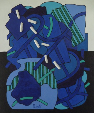 Painting titled "Bleu aux rayons ver…" by Michel Marant, Original Artwork, Acrylic