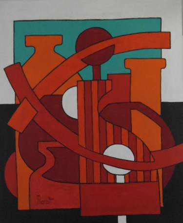 Painting titled "Rayures rouges" by Michel Marant, Original Artwork, Acrylic Mounted on Wood Stretcher frame