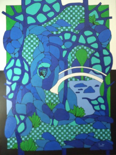 Pintura titulada "Passerelle et site" por Michel Marant, Obra de arte original, Acrílico Montado en Bastidor de camilla de m…