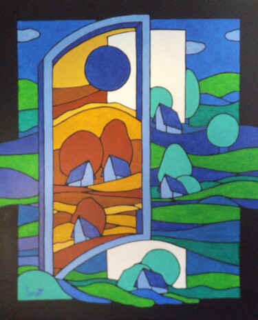 Malerei mit dem Titel "Miroir d'automne" von Michel Marant, Original-Kunstwerk, Acryl Auf Keilrahmen aus Holz montiert