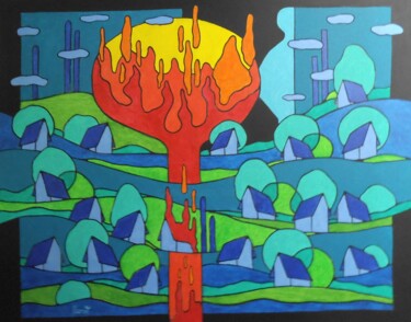 Картина под названием "LE FEU" - Michel Marant, Подлинное произведение искусства, Акрил Установлен на Деревянная рама для но…