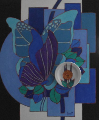 Pintura intitulada "Les papillons bleus" por Michel Marant, Obras de arte originais, Acrílico
