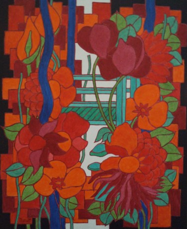 Peinture intitulée "Le pont aux fleurs" par Michel Marant, Œuvre d'art originale, Acrylique