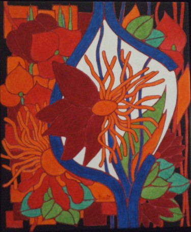 Painting titled "Le pétale aux fleurs" by Michel Marant, Original Artwork, Acrylic