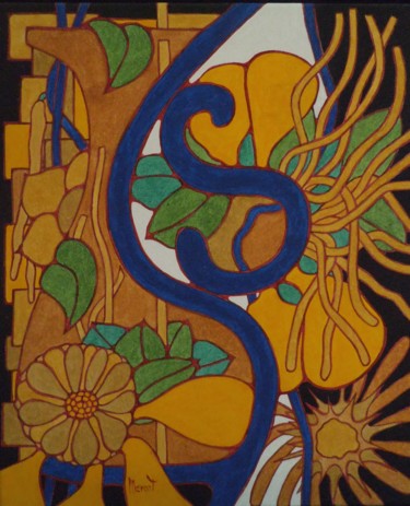 Malerei mit dem Titel "Amphore fleurie" von Michel Marant, Original-Kunstwerk, Acryl