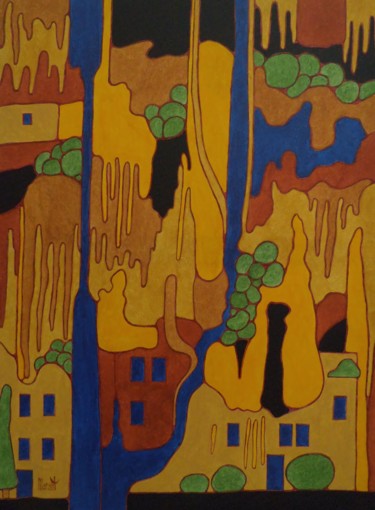 Peinture intitulée "les troglodytes" par Michel Marant, Œuvre d'art originale, Acrylique