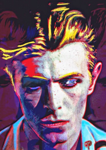 Digitale Kunst mit dem Titel "DAVID BOWIE  I" von Michel Martin, Original-Kunstwerk, 2D digitale Arbeit Auf Aluminium montie…