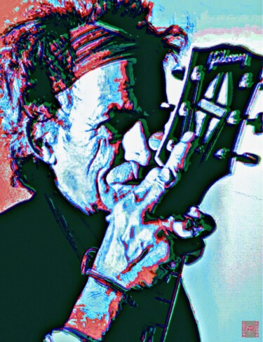 Arte digital titulada "KEITH RICHARDS VI" por Michel Martin, Obra de arte original, Trabajo Digital 2D Montado en Aluminio