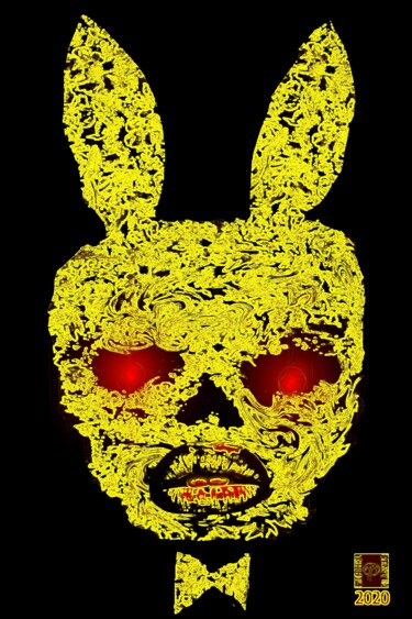 Digital Arts titled "LAPIN PLAYBOY I" by Michel Martin, Original Artwork, 2D Digital Work Mounted on Aluminium