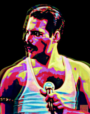 Digital Arts titled "FREDDIE MERCURY I" by Michel Martin, Original Artwork, Photo Montage Mounted on Aluminium