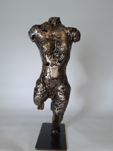 Sculptuur getiteld "ocre et acier" door Michel Marzin, Origineel Kunstwerk, Metalen