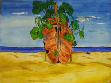 Painting titled "Mer D'aral" by Michel Mercier (Mike), Original Artwork, Gouache