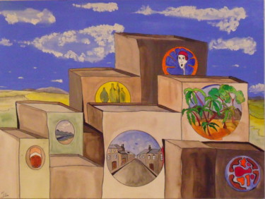Peinture intitulée "La vie en cubes" par Michel Mercier (Mike), Œuvre d'art originale, Gouache