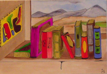 Painting titled "Quelques livres" by Michel Mercier (Mike), Original Artwork, Gouache