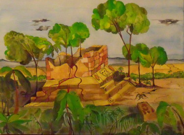Malerei mit dem Titel "Mundo perdido" von Michel Mercier (Mike), Original-Kunstwerk, Gouache