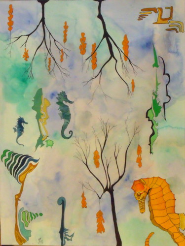 Peinture intitulée "Rêve d'hippocampe" par Michel Mercier (Mike), Œuvre d'art originale, Aquarelle