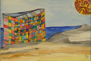 Peinture intitulée "Citée radieuse" par Michel Mercier (Mike), Œuvre d'art originale, Aquarelle