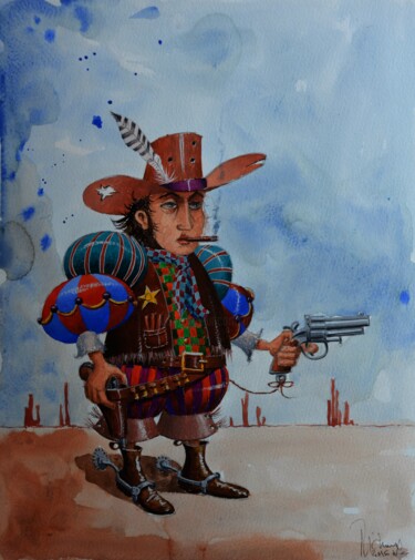 Peinture intitulée "LE SHERIF" par Michel Michaux, Œuvre d'art originale, Gouache