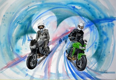 Peinture intitulée "KAWAZAKI Z 750" par Michel Michaux, Œuvre d'art originale, Gouache