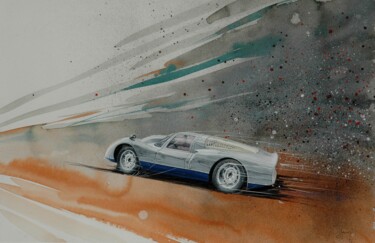 Painting titled "PORSCHE 906. #artis…" by Michel Michaux, Original Artwork, Gouache