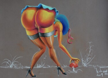 Картина под названием "MISS NANA AUX CHAMP…" - Michel Michaux, Подлинное произведение искусства, Пастель