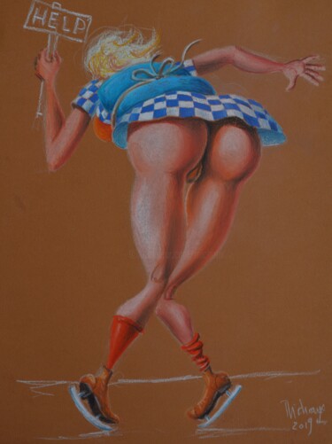 Peinture intitulée "MISS NANA PATINE" par Michel Michaux, Œuvre d'art originale, Pastel