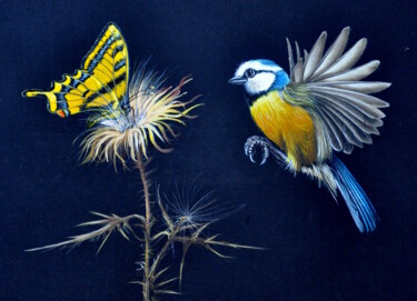 Peinture intitulée "mesange-bleue.jpg" par Michel Michaux, Œuvre d'art originale