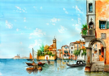 Painting titled "VENISE" by Michel Michaux, Original Artwork, Watercolor