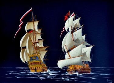 Peinture intitulée "vaisseaux-xviiieme-…" par Michel Michaux, Œuvre d'art originale