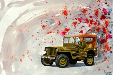 Peinture intitulée "JEEP WILLYS 1944" par Michel Michaux, Œuvre d'art originale, Gouache