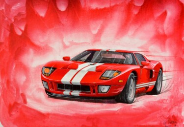 Painting titled "FORD GT 40." by Michel Michaux, Original Artwork, Oil