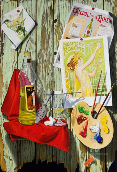 Malerei mit dem Titel "La fee verte" von Michel Millet, Original-Kunstwerk, Öl Auf Keilrahmen aus Holz montiert