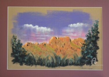 Drawing titled "Rocher de Roquebrun…" by Michel Millet, Original Artwork, Pastel Mounted on Other rigid panel
