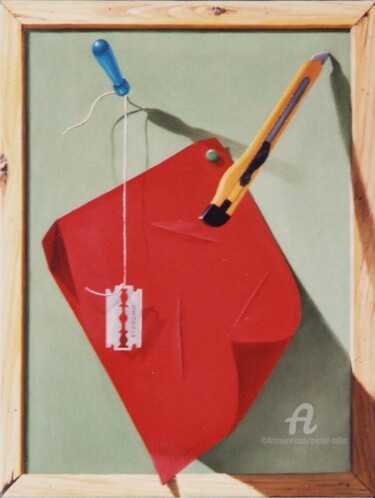 Painting titled "Au fil du rasoir" by Michel Millet, Original Artwork, Oil Mounted on Wood Stretcher frame