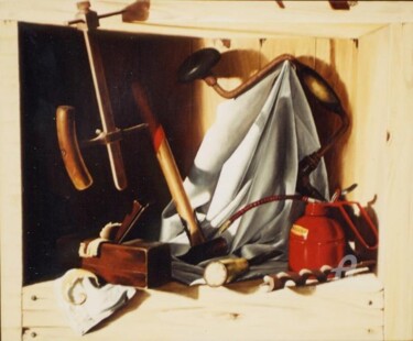 Peinture intitulée "L'ébéniste" par Michel Millet, Œuvre d'art originale, Huile Monté sur Châssis en bois