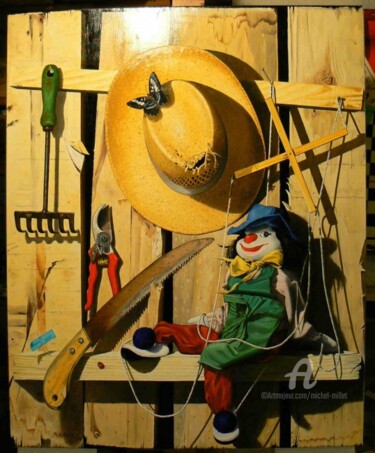 Painting titled "Etape 17 - Le trava…" by Michel Millet, Original Artwork, Oil Mounted on Wood Stretcher frame