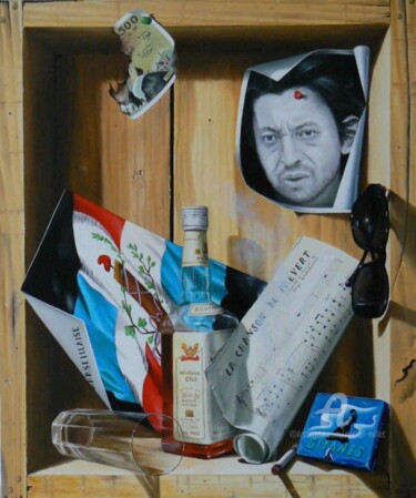Painting titled "Hommage à Serge Gai…" by Michel Millet, Original Artwork, Oil Mounted on Wood Stretcher frame